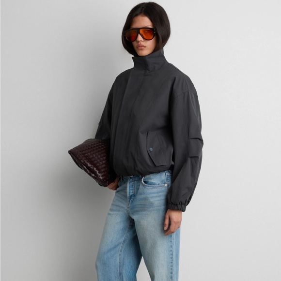 High Funnel Neck Cropped Drawstring Jacket - Picture 1 of 7